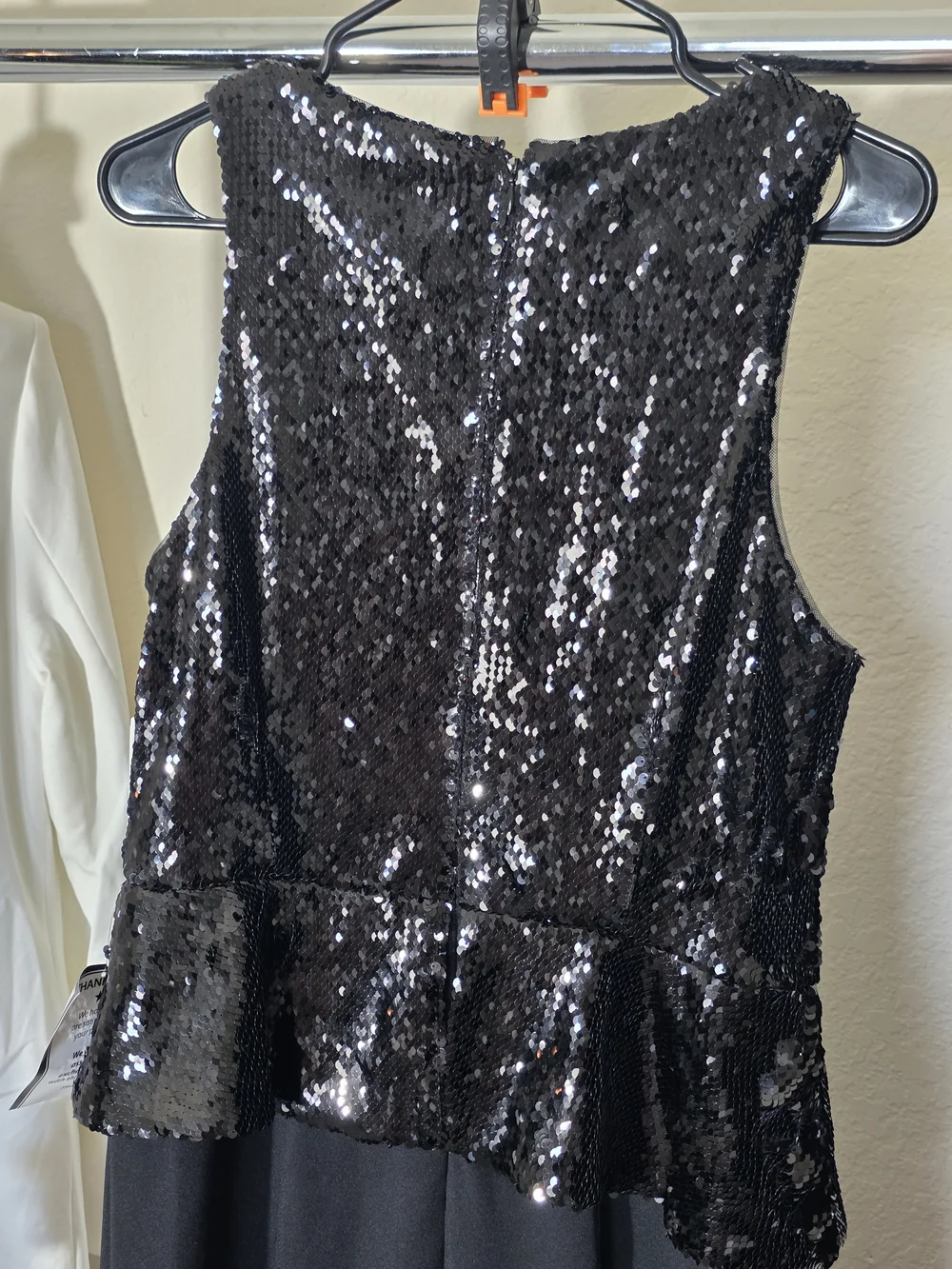 Adrianna Papell Black Sequin Peplum Jumpsuit Gold Buttons CrewNeck CocktailEvent - Picture 10 of 12